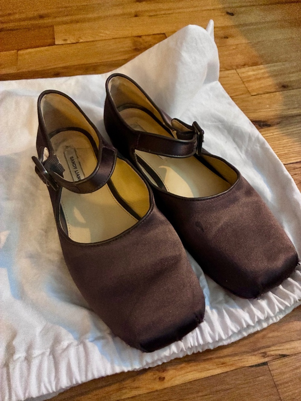 Sandy Liang brown satin mary jane flats